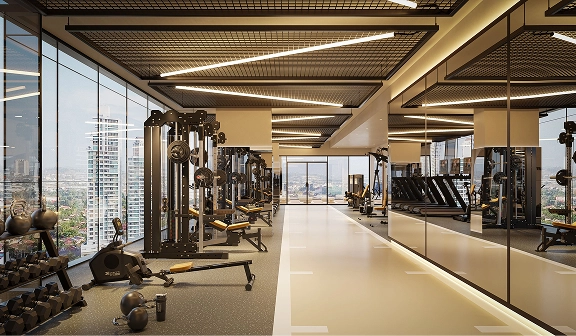 Gimnasio y zonas comunes en edificio de lujo en Panamá